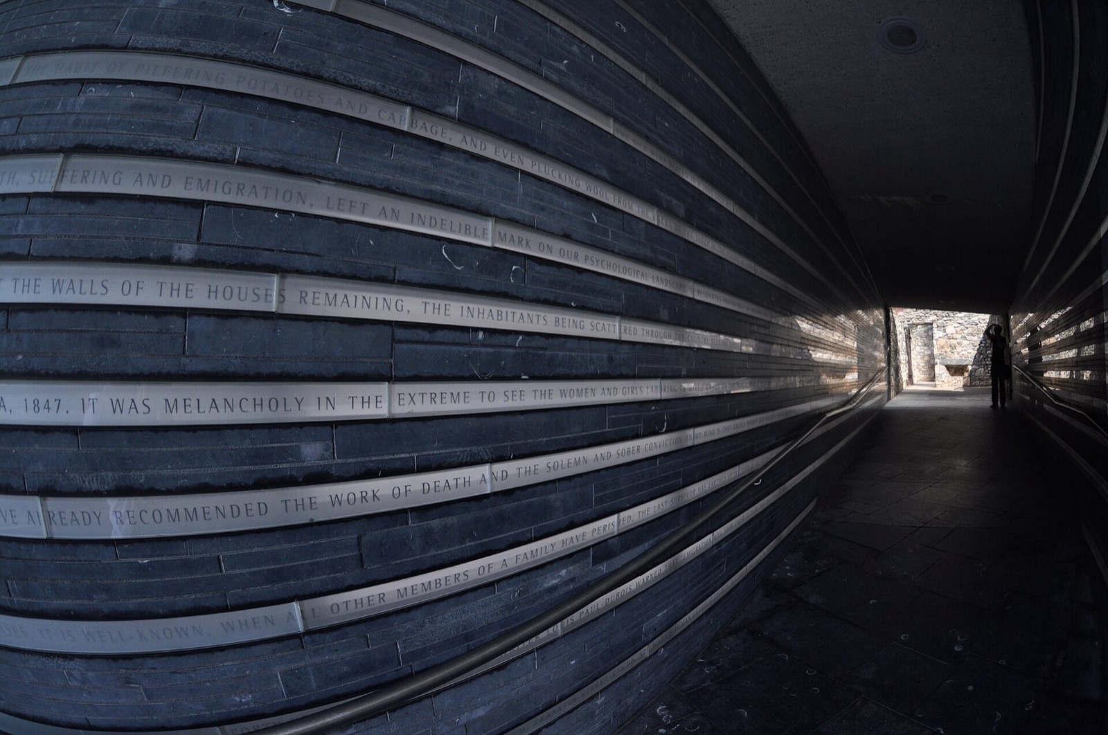 The Irish Hunger Memorial in Battery Park City, a quarter-acre landscape with fieldstones and a transplanted 19th-century cottage from County Mayo, Ireland