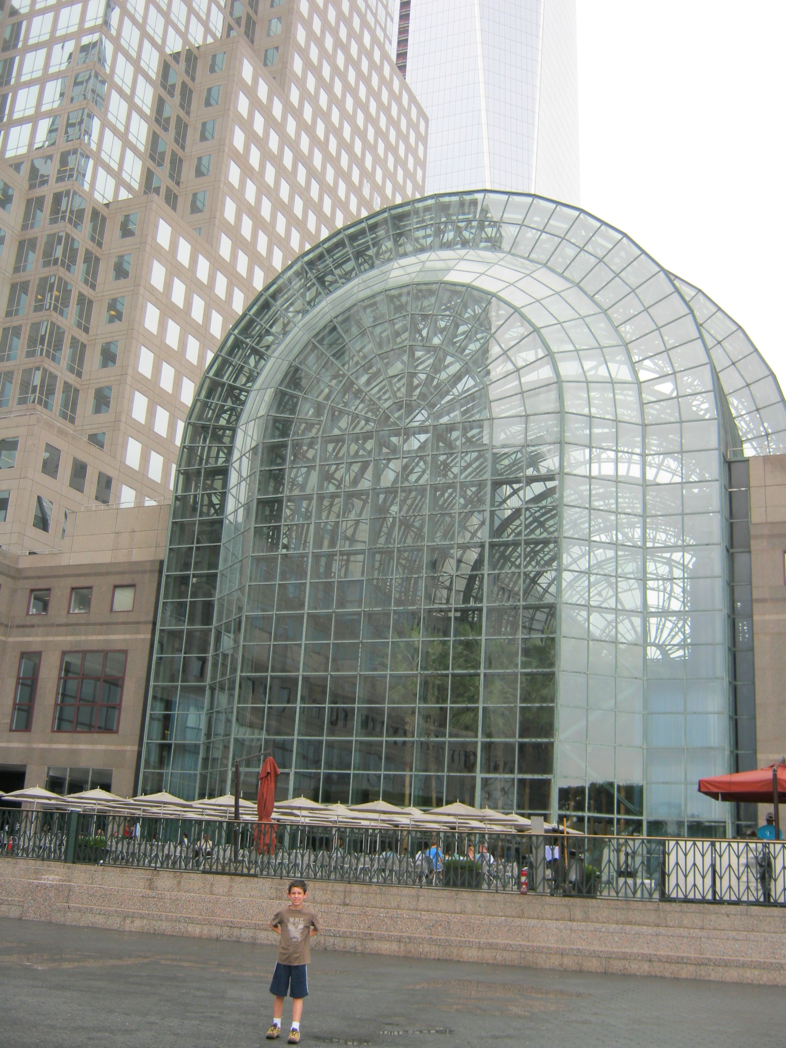 The glass barrel-vaulted exterior of the Winter Garden Atrium at Brookfield Place in Battery Park City