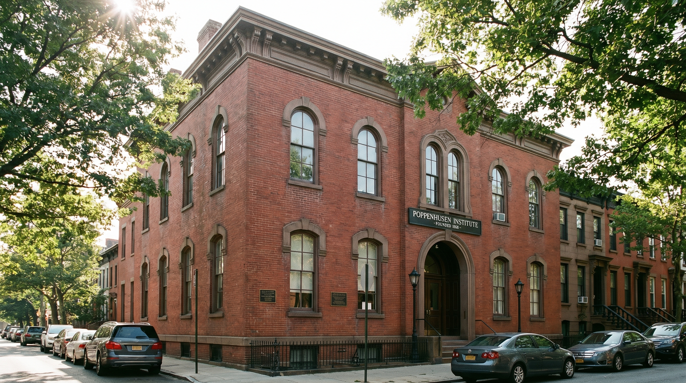 The Poppenhusen Institute at 114-04 14th Road in College Point Queens, a two-story Italianate brick civic landmark built in 1868 by industrialist Conrad Poppenhusen, now a designated New York City Landmark