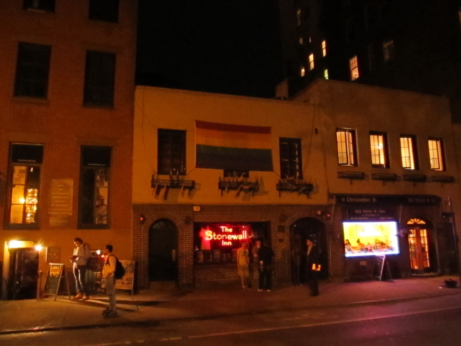 The Stonewall Inn on Christopher Street in Greenwich Village, site of the 1969 uprising that launched the modern LGBTQ rights movement and now a National Historic Landmark