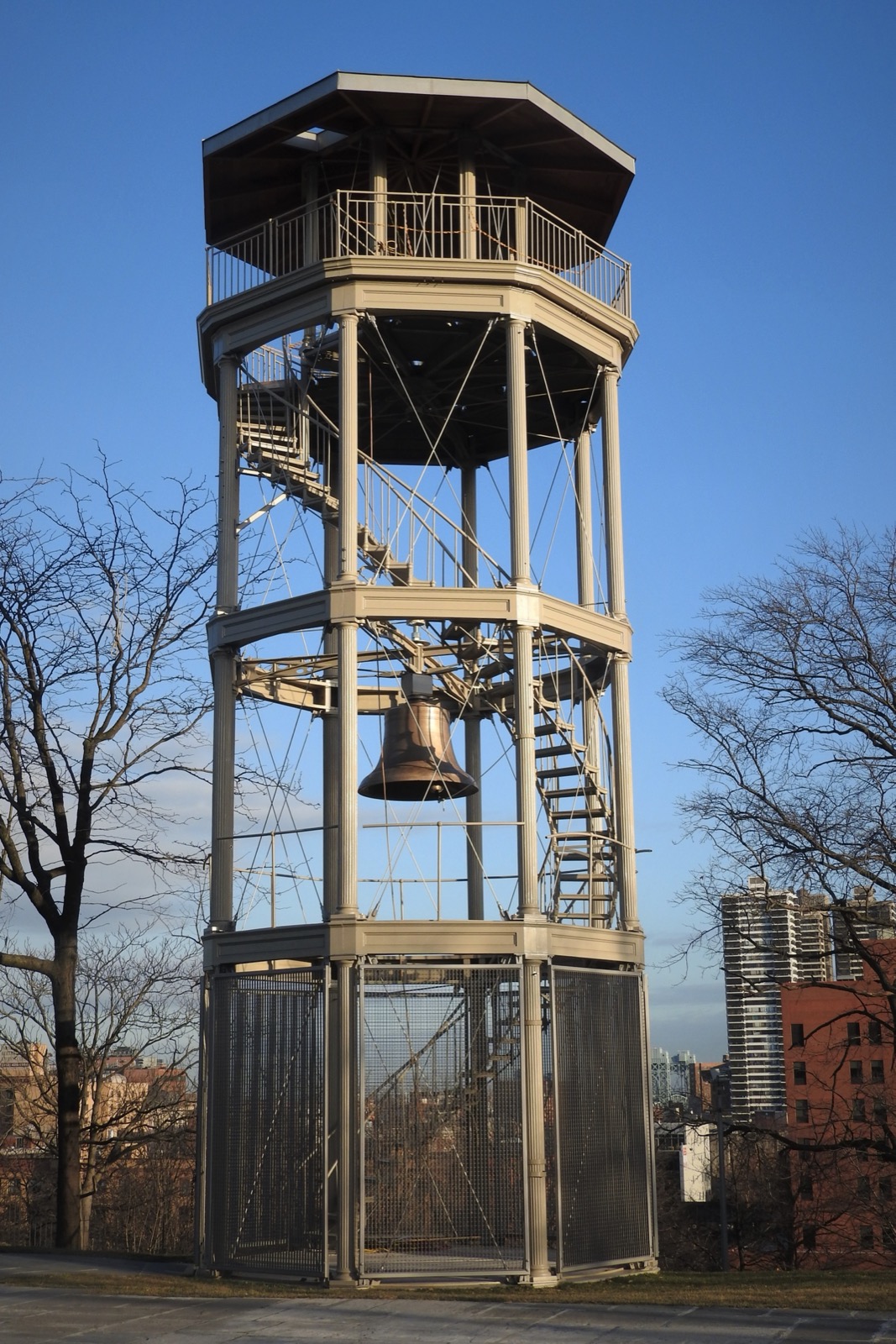 The 1856 cast-iron fire watchtower in Marcus Garvey Park, the last surviving fire watchtower in New York City, restored in 2020