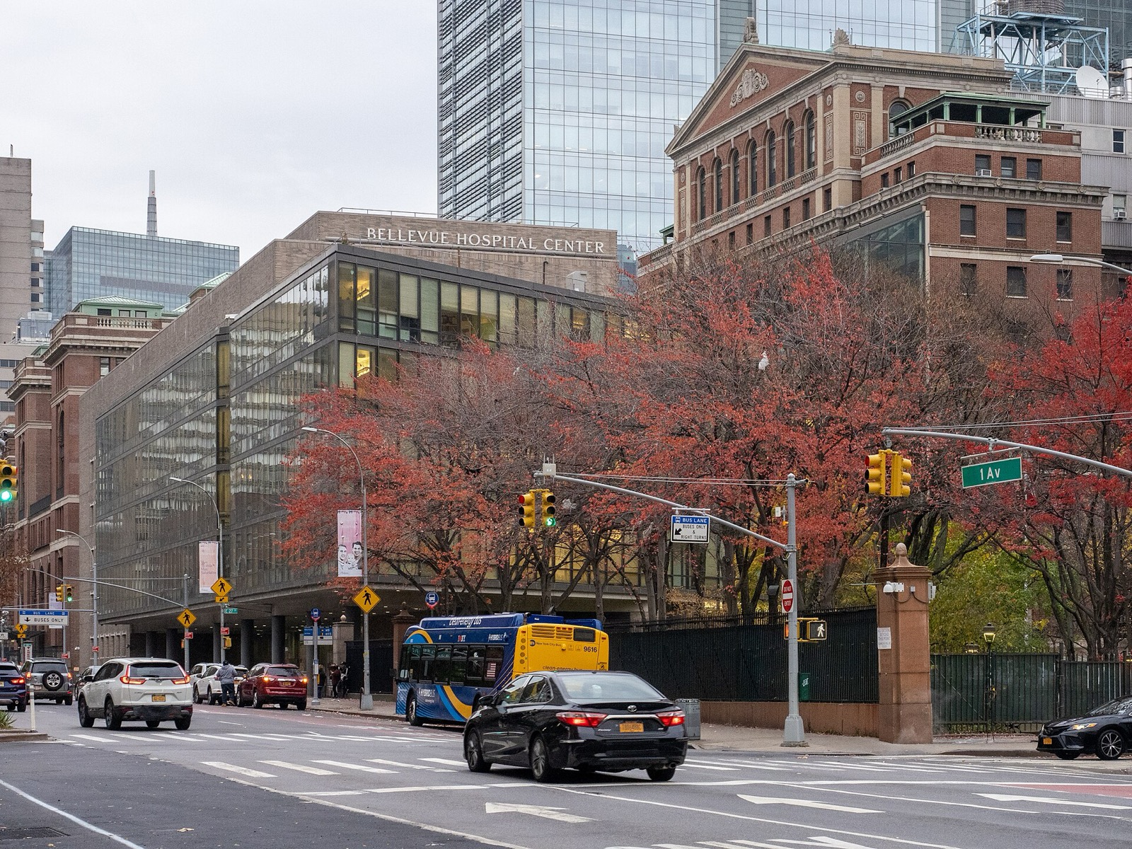 Bellevue Hospital Center on First Avenue in Kips Bay, Manhattan, the oldest public hospital in the United States, founded in 1736