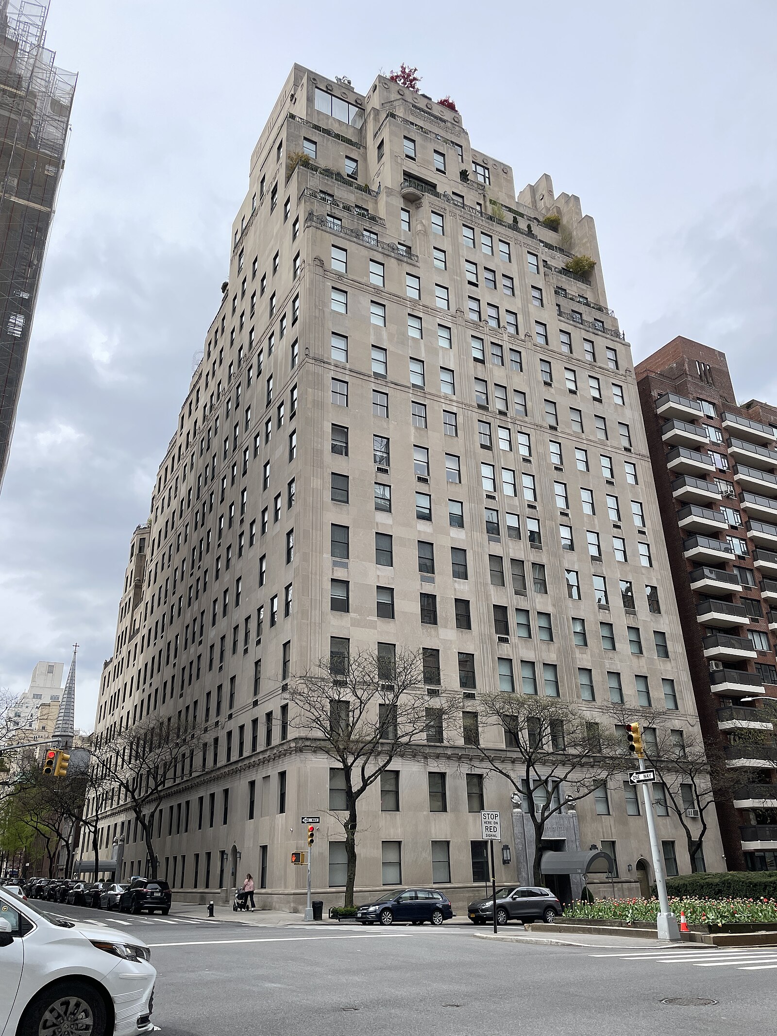 The limestone facade of 740 Park Avenue at East 71st Street in Lenox Hill, designed by Rosario Candela, completed 1930, one of the most exclusive residential addresses in the United States