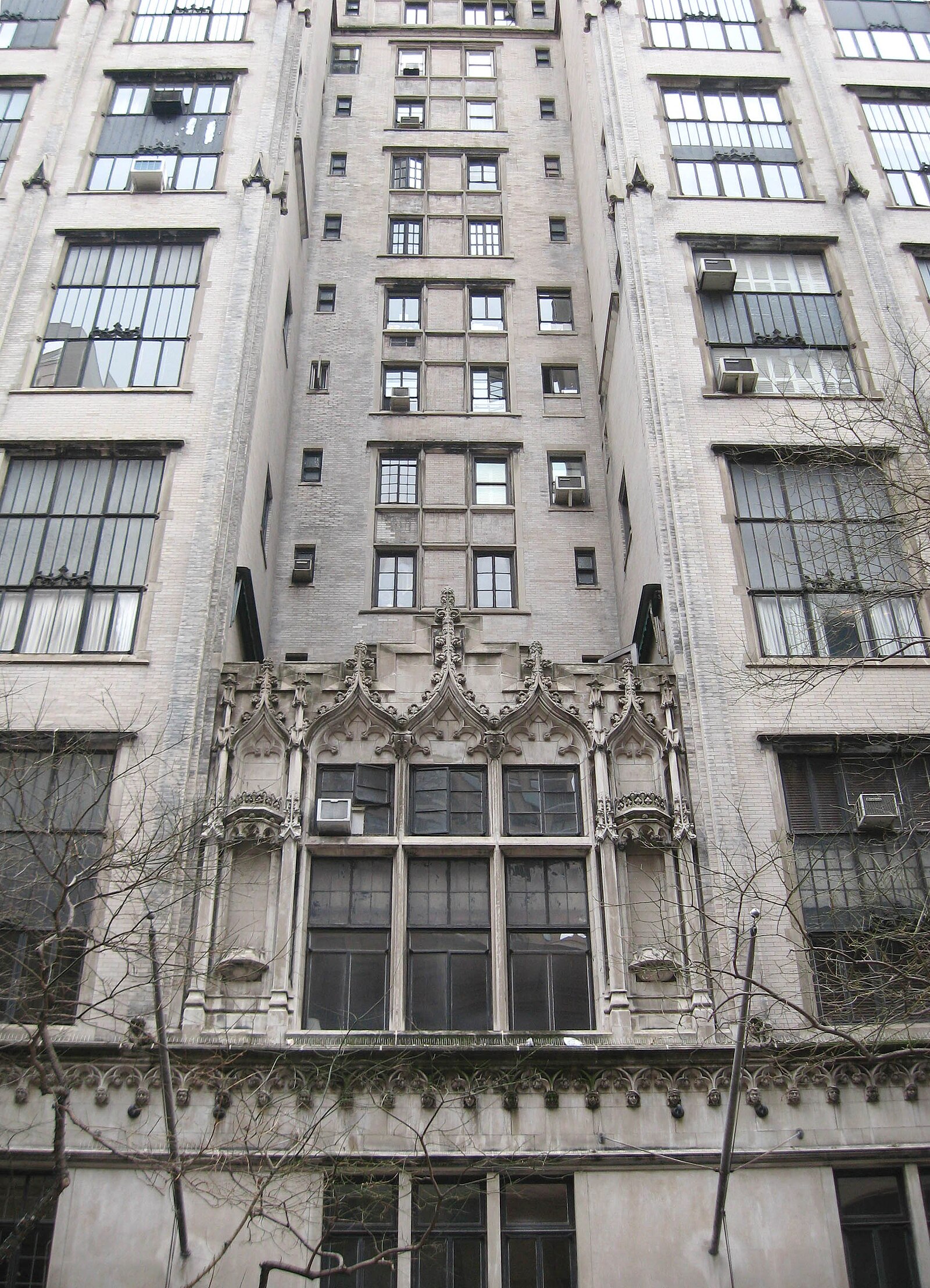 The Hotel des Artistes at 1 West 67th Street in Lincoln Square, a 17-story building designed by George Mort Pollard in 1917 as a colony for working artists, with its distinctive facade rising above the street