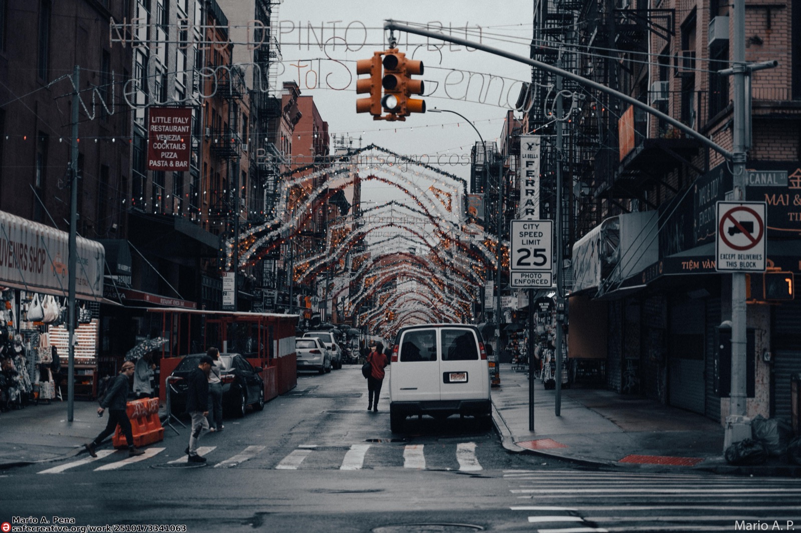 Little Italy street scene showing the mix of tenement architecture and restaurant signage that defines the neighborhood's remaining blocks