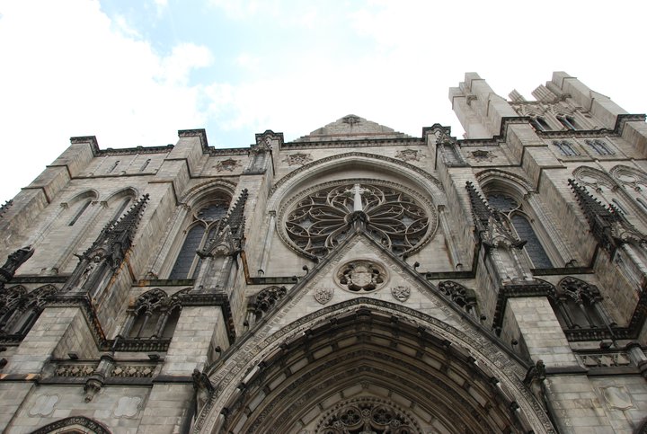 The exterior of the Cathedral of St. John the Divine on Amsterdam Avenue, the largest cathedral in the Anglican Communion and still under construction since 1892