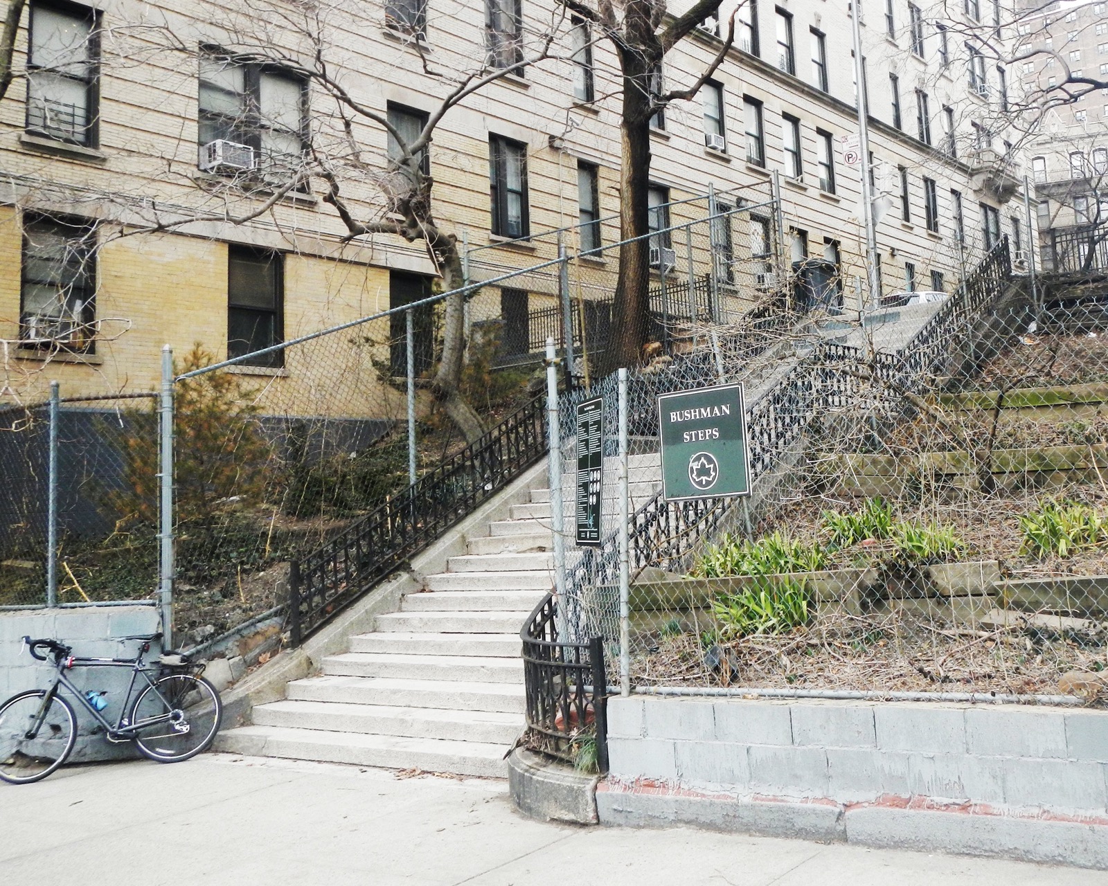 The Bushman Steps stairway climbing Coogan's Bluff near Edgecombe Avenue in the Polo Grounds neighborhood