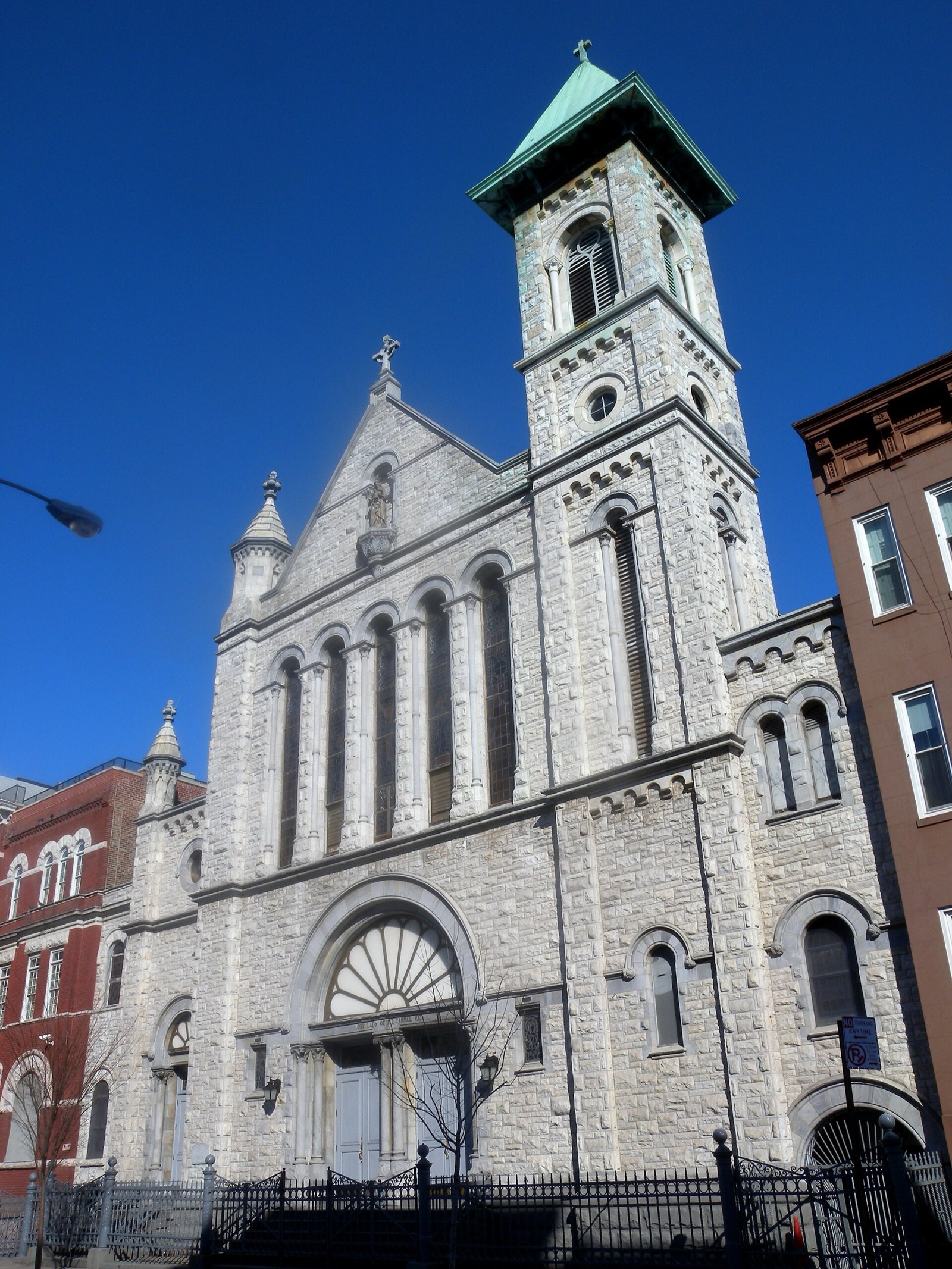 Our Lady of Mount Carmel Church at 448 East 115th Street in Spanish Harlem, established in 1884 as the spiritual center of Italian East Harlem and still holding services and its annual feast in July