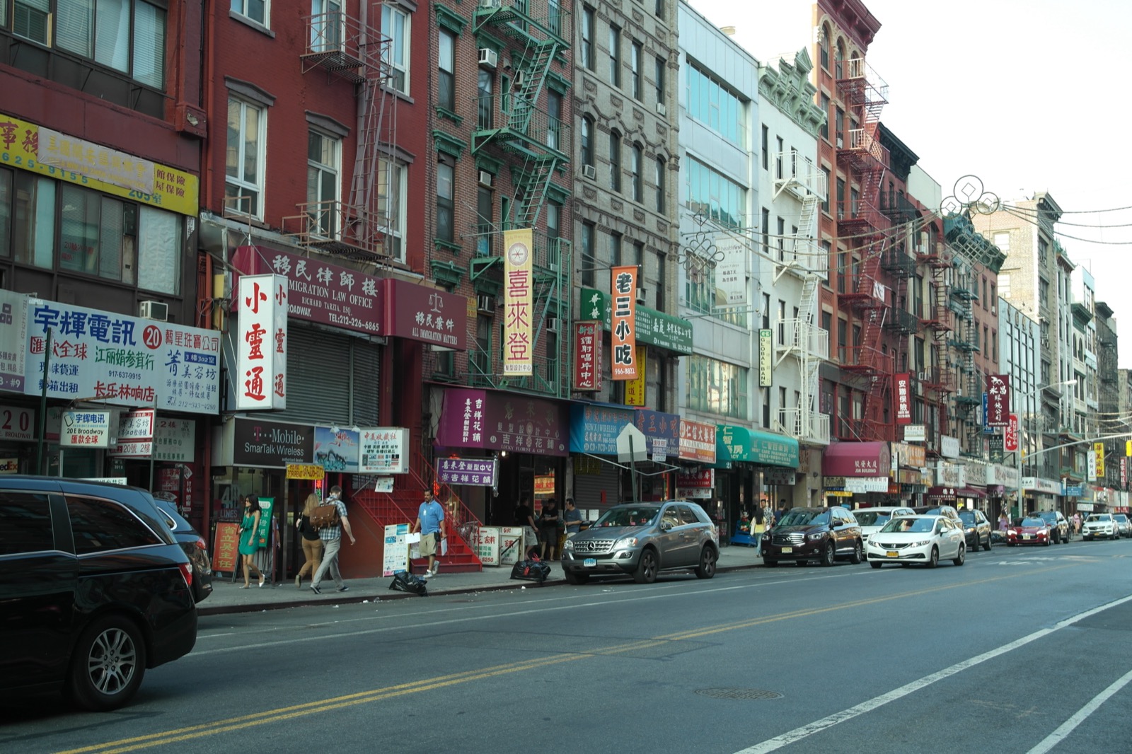 View of East Broadway near Catherine Street in Two Bridges, the commercial spine of Little Fuzhou lined with Fujianese restaurants and shops