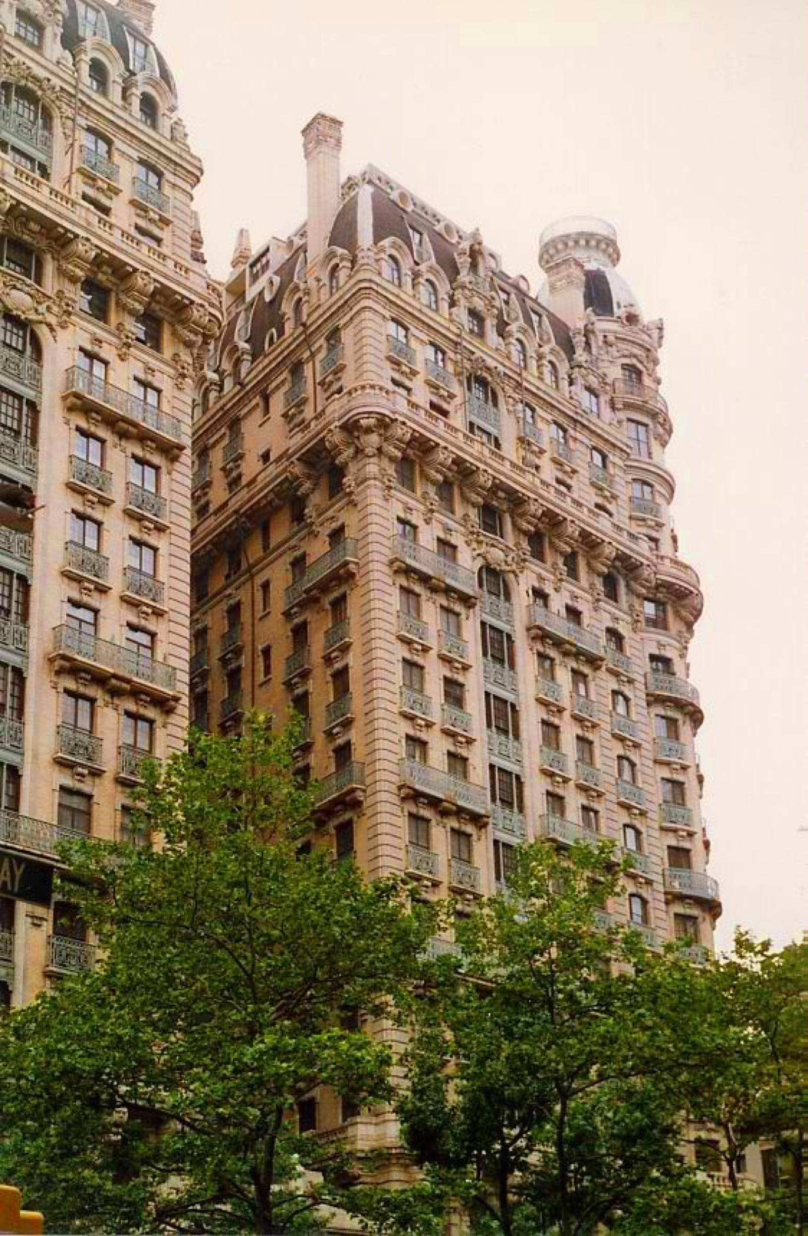 The Ansonia Hotel at 2109 Broadway, a Beaux-Arts residential hotel designed by Paul Duboy and completed in 1904, with its ornate facade rising above the street-level shops