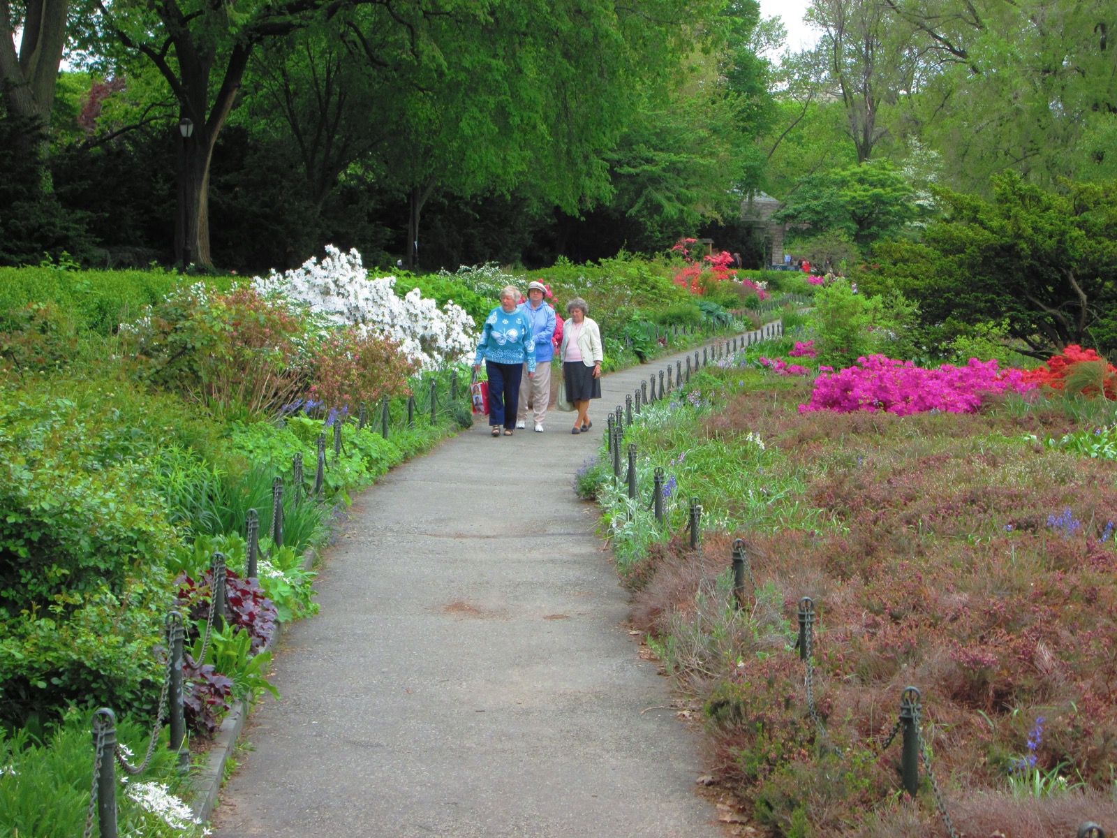 The Heather Garden in Fort Tryon Park, the largest public perennial garden in the New York City parks system, with views across the Hudson River to the Palisades