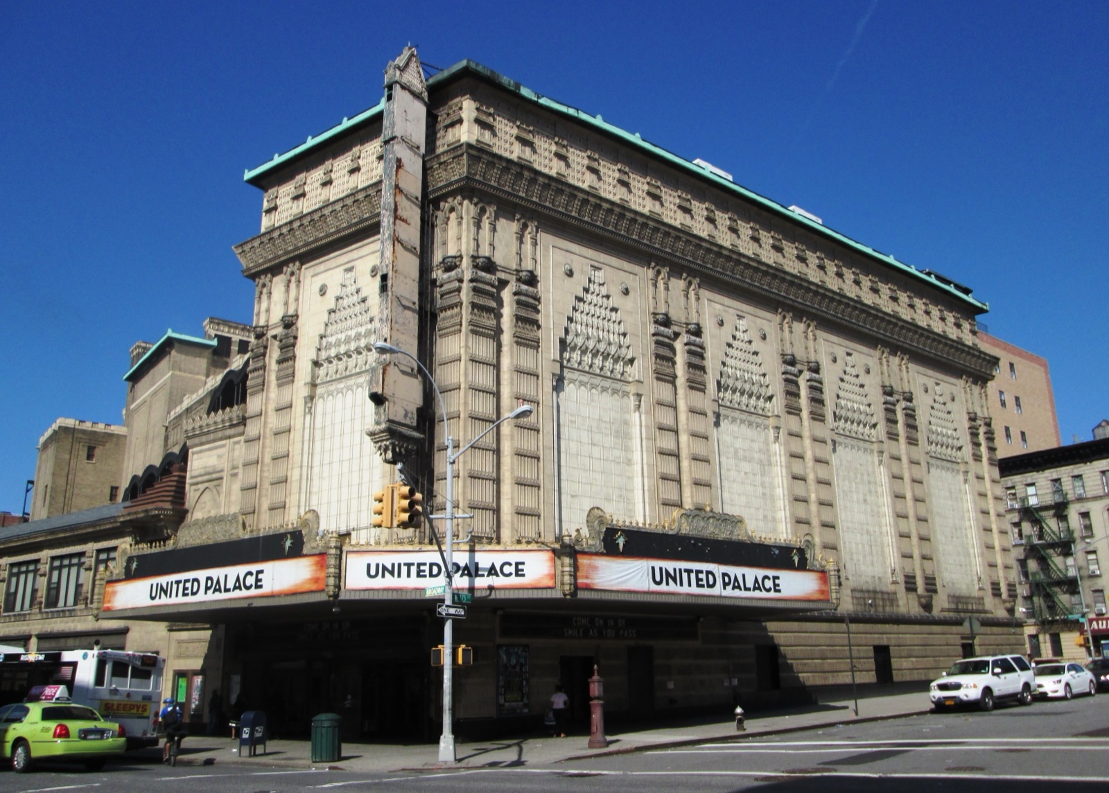 The United Palace Theatre at 175th Street and Broadway in Washington Heights, one of five surviving Loew's Wonder Theatres from 1930, a New York City Landmark