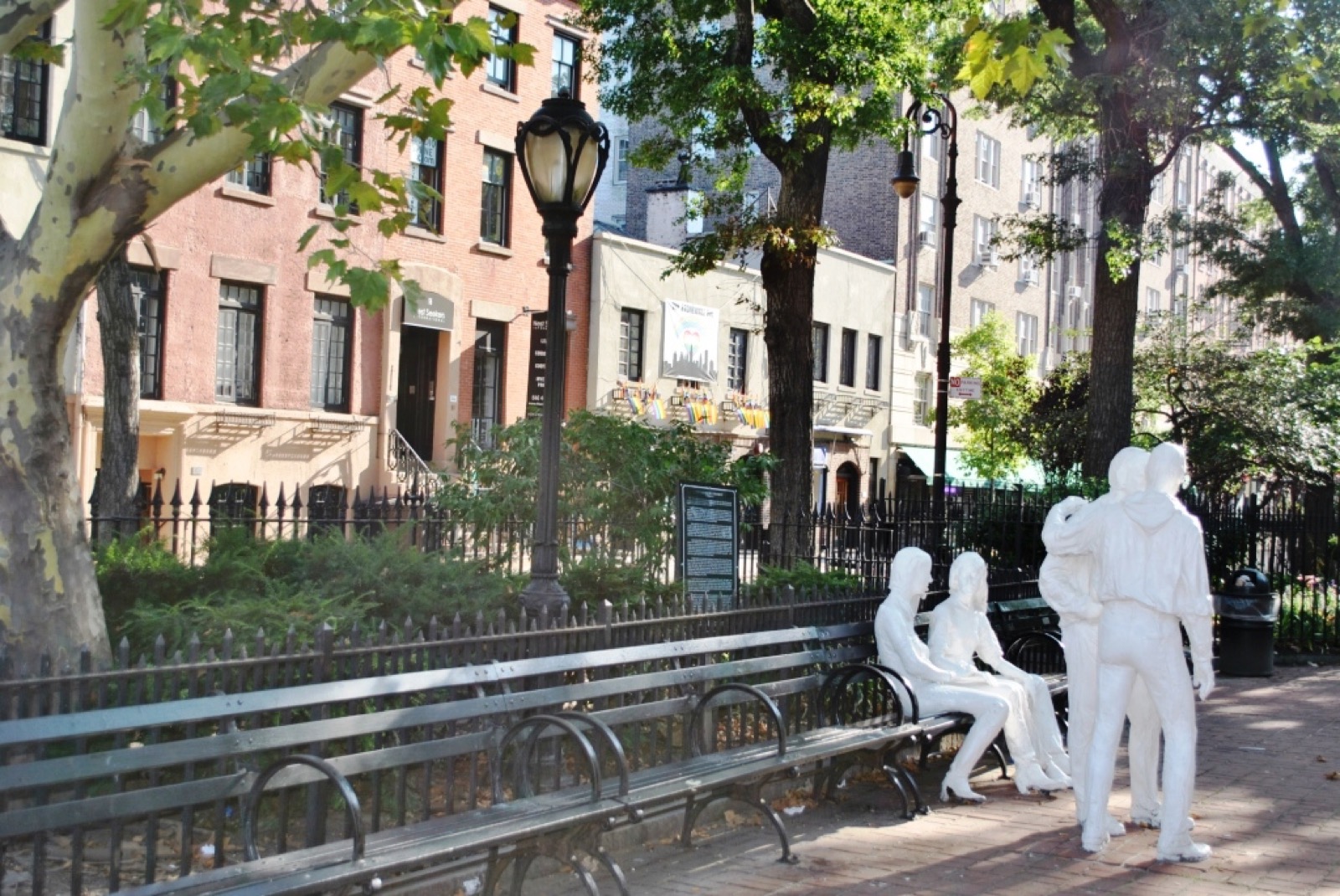 The Gay Liberation sculpture by George Segal in Christopher Park, across from the Stonewall Inn, commemorating the 1969 uprising that launched the modern LGBTQ rights movement